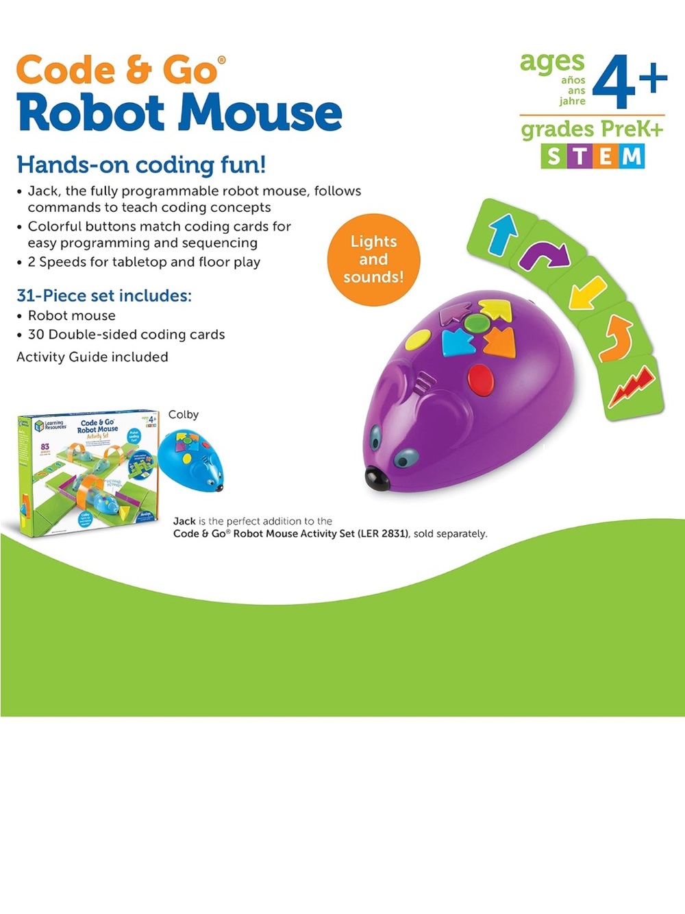 Learning Resources Code & Go Robot Mouse - Purple - STEM Coding Toy - Picture 8 of 9